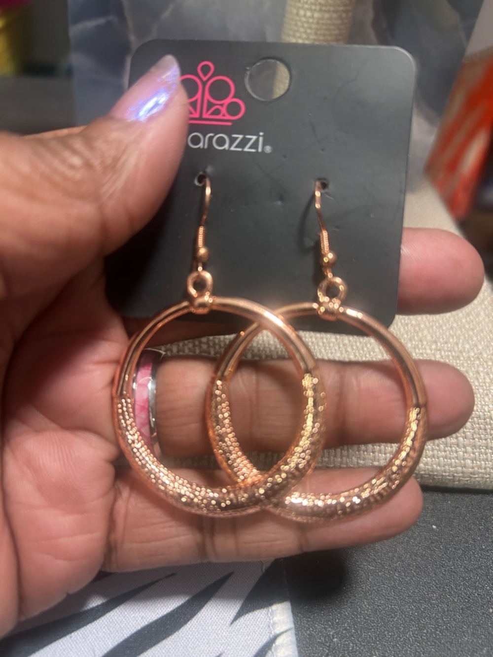 Paparazzi Rose Gold Textured Hoop Earrings - Women Jewelry